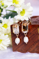 Zaariya- 2 Stone Swarovski Crystal Stud Earring with Pearl Drop