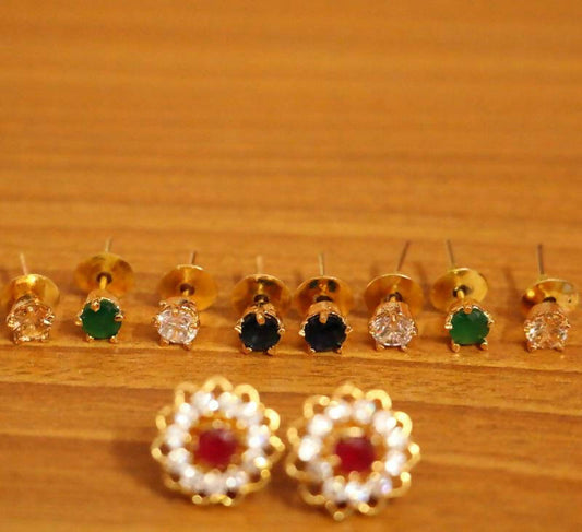 Flower Pattern Diamond Look Changeable Earrings
