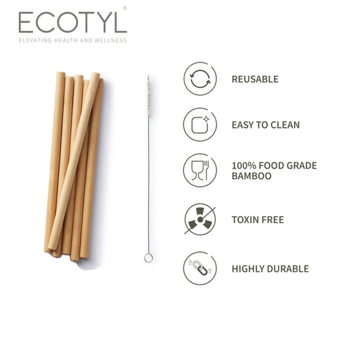 Bamboo Straw - Set of 6 + Straw Cleaning Brush (6 Pc)
