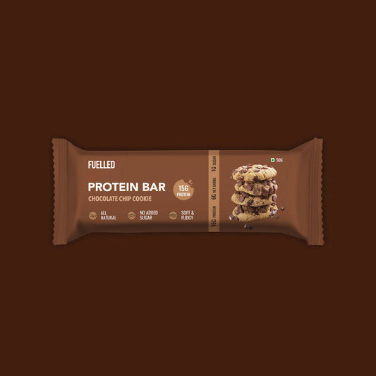 Fuelled Nutrition 15g Protein Bar | Chocolate Chip Cookie Flavor | 100% Veg, No Added Sugar | 300gm (Pack of 6, 50gm each)