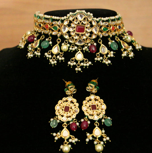 Navratan Kundan Polki Meenakari Handcrafted Necklace Set
