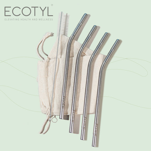 Stainless Steel Straw Bent (8mm)- Set of 2 + Straw Cleaning Brush (2 Pc)