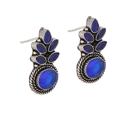 Blue stone studded German Silver Earrings