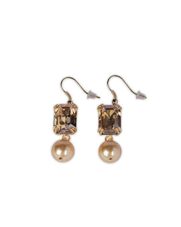 Zaariya- 2 Stone Swarovski Crystal Elements Drop Stud Earring in Lt Gold Finish with Pearls from Swarovski in Gold Color