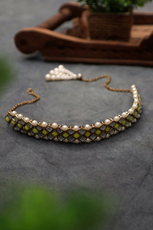 Kundan-Yellow Stone Choker Necklace
