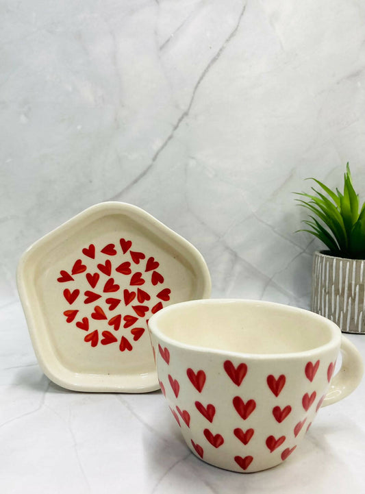 Ceramic Red Heart Tea set