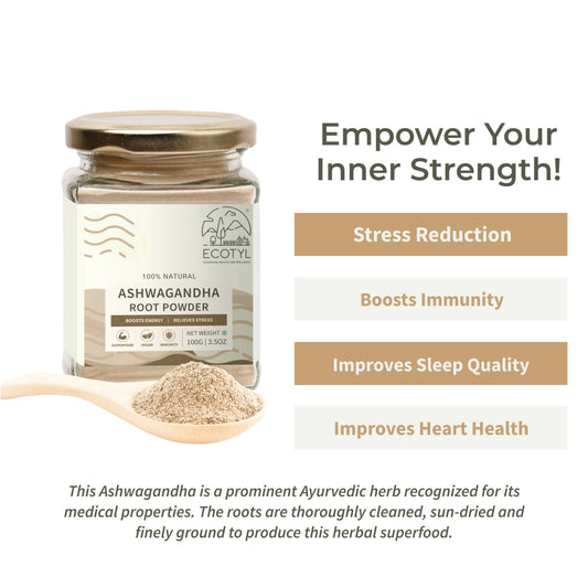 Ecotyl Ashwagandha Root Powder for Mental Well Being | Energy Booster |100g