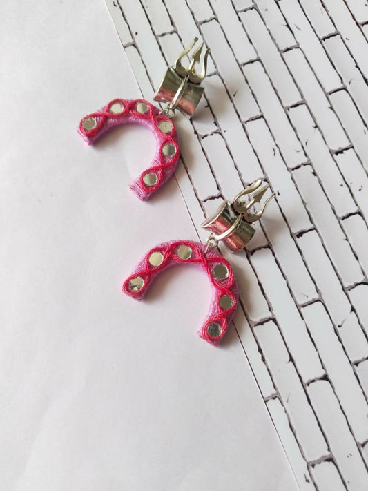 Rainvas Trishul damru pink thread earrings