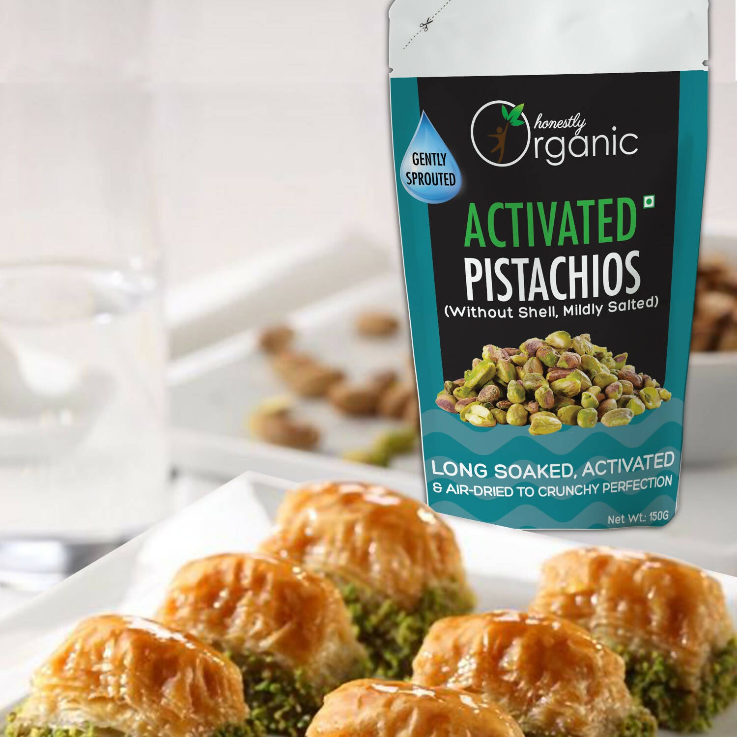 Activated Pistachios - Mildly Salted (100% Fresh & Natural, Long Soaked & Air Dried to Crunchy Perfection) - 150g
