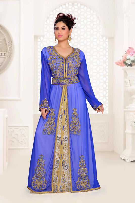 Luxury Royal Blue and white Moroccan Kaftan