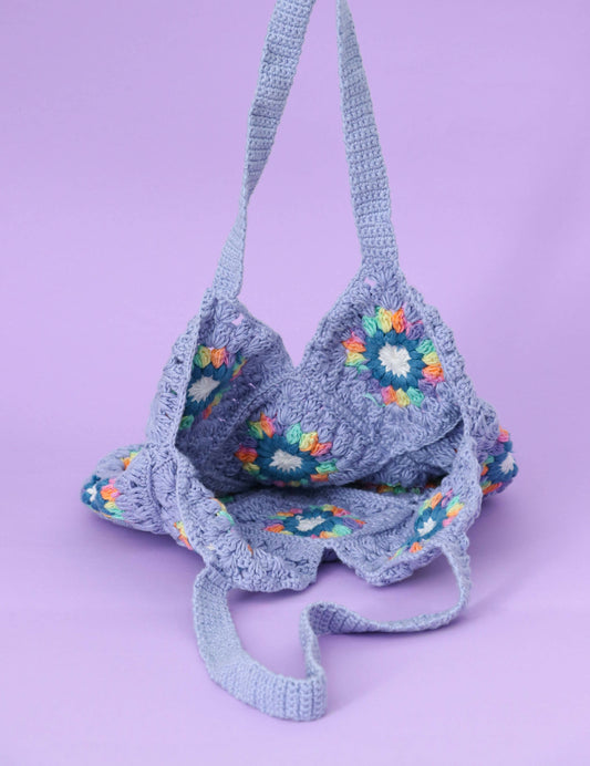 Shoulder Crochet Bag with Granny Squares-Lavender