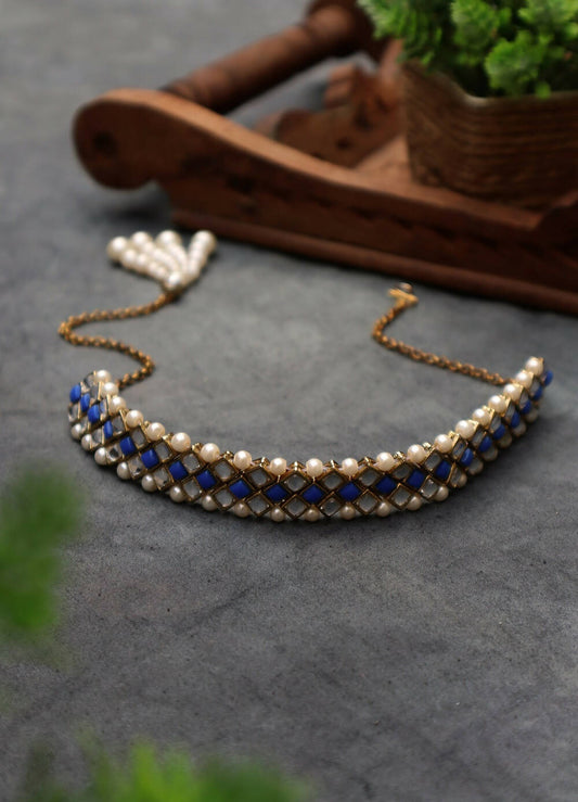 Kundan-Blue Stone Choker Necklace