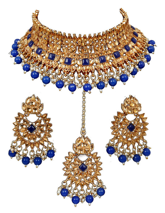 Soni Craft Blue Color Gold Plated Choker Kundan Jewel Set (1035)