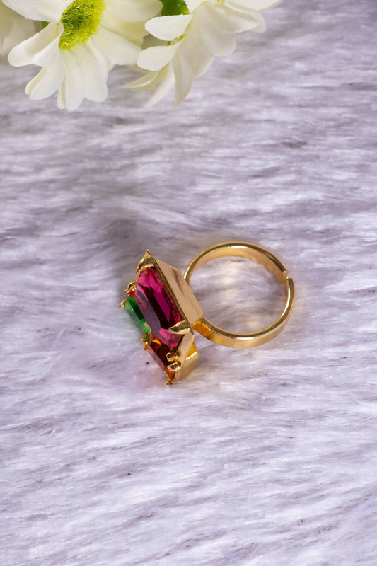 Zaariya- 3 Stone Swarovski Crystal Brass Metal Finger Ring