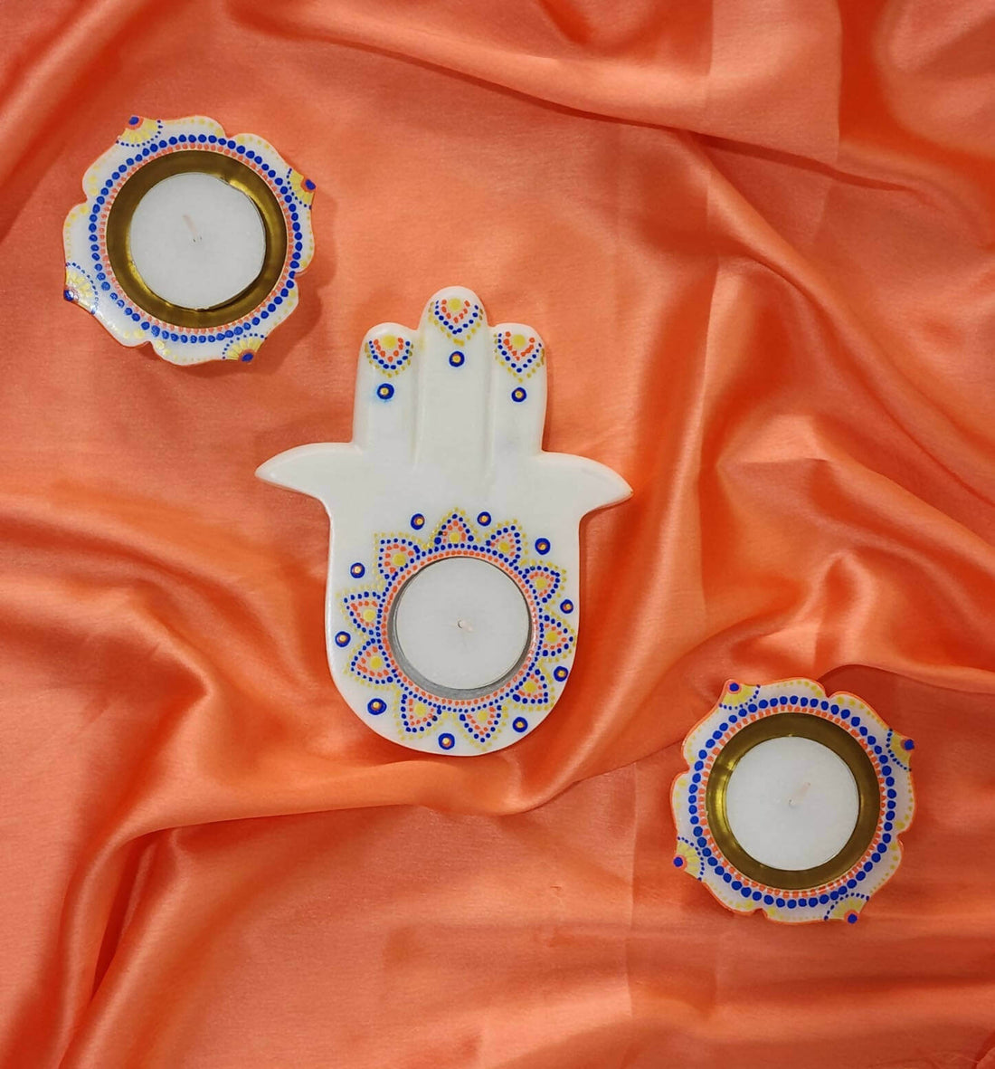 Handpainted Hamza hand with Diya (Set of 3)