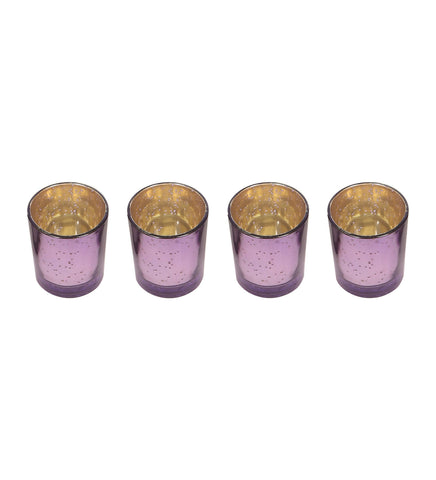 Three Layer Lotus With 4 Puprle Glass Votive Tealight Holder