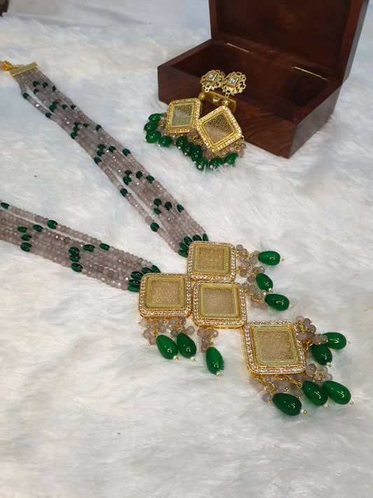 Zaariya Pearl-Adorned Long Beaded Necklace with Unique Pendant Design