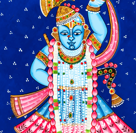 Handpainted Wall Art Pichwai of Shreenathji (Blue)