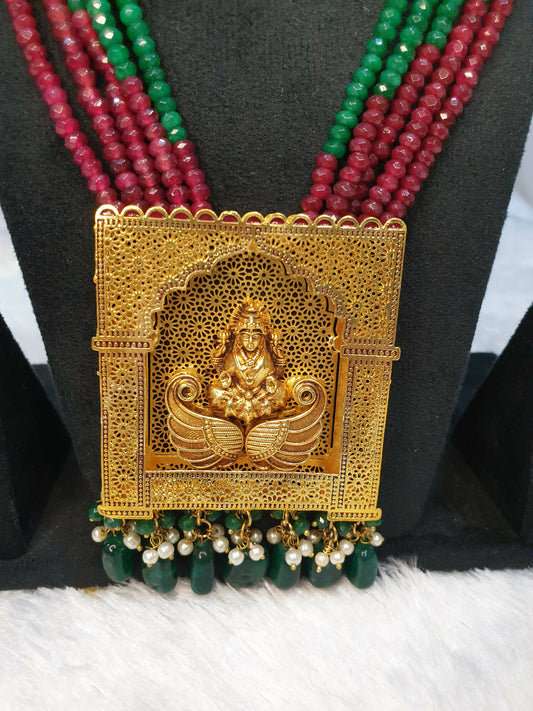 Zaariya Multi-Colored Long Necklace with Square Laxmi Pendant