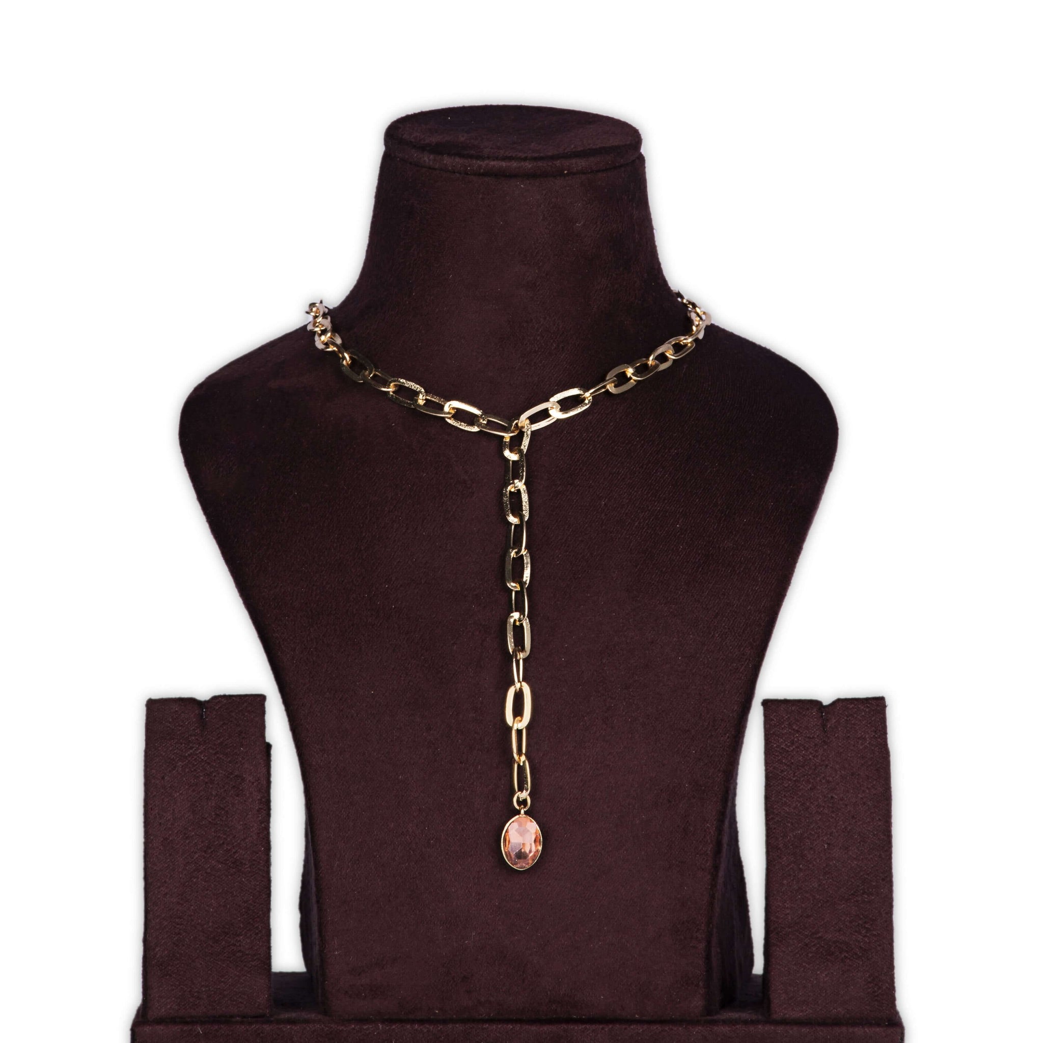 Zaariya- Swarovski Crystal Large Drop Y Statement Necklace with Fine Brass Metal Chain