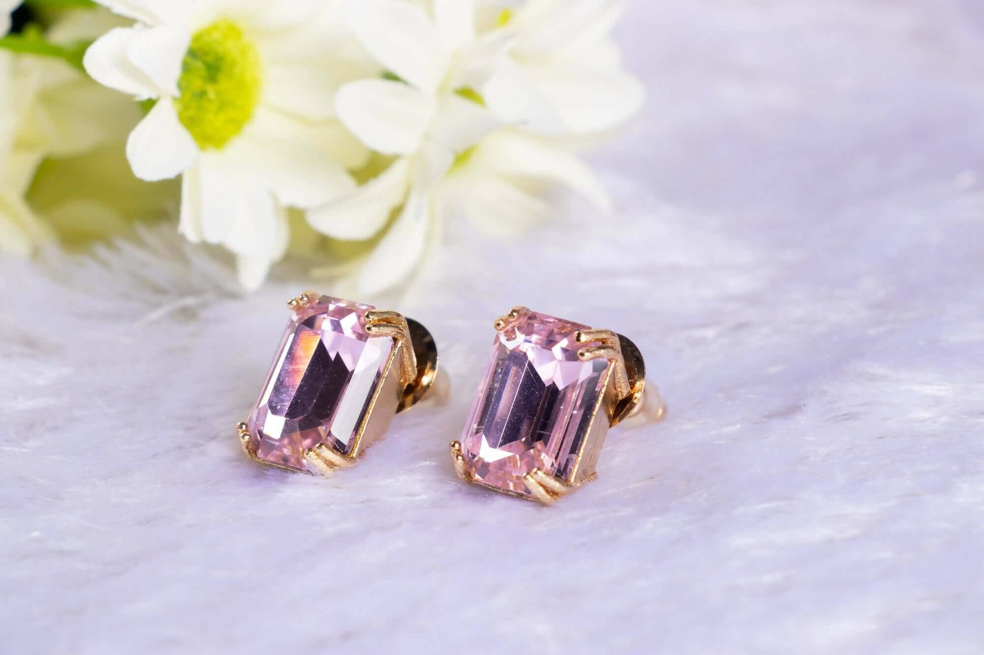 Zaariya- 2 Stone Swarovski Crystal Elements SQ Rose Gold Stud Earring in Lt Gold Finish
