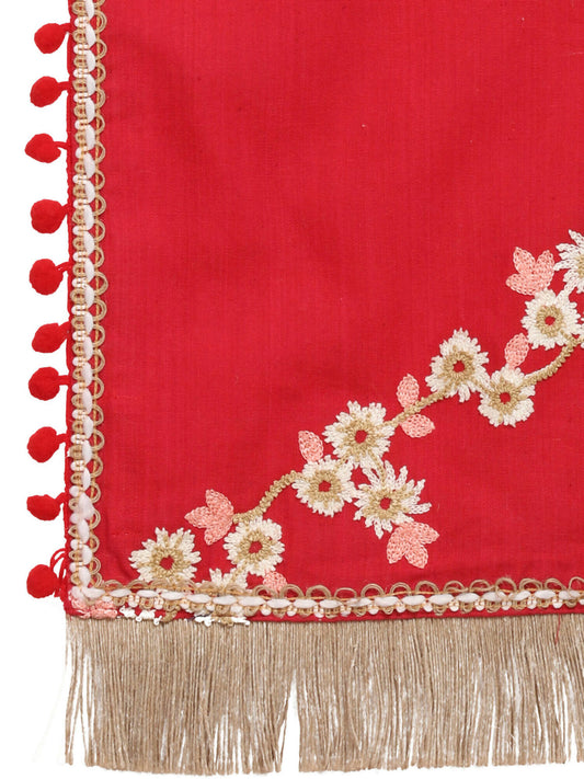 Red Floral Embroidered Handloom Unisex Stole