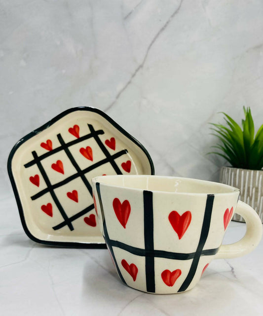 Ceramic Red & Black Heart Tea set