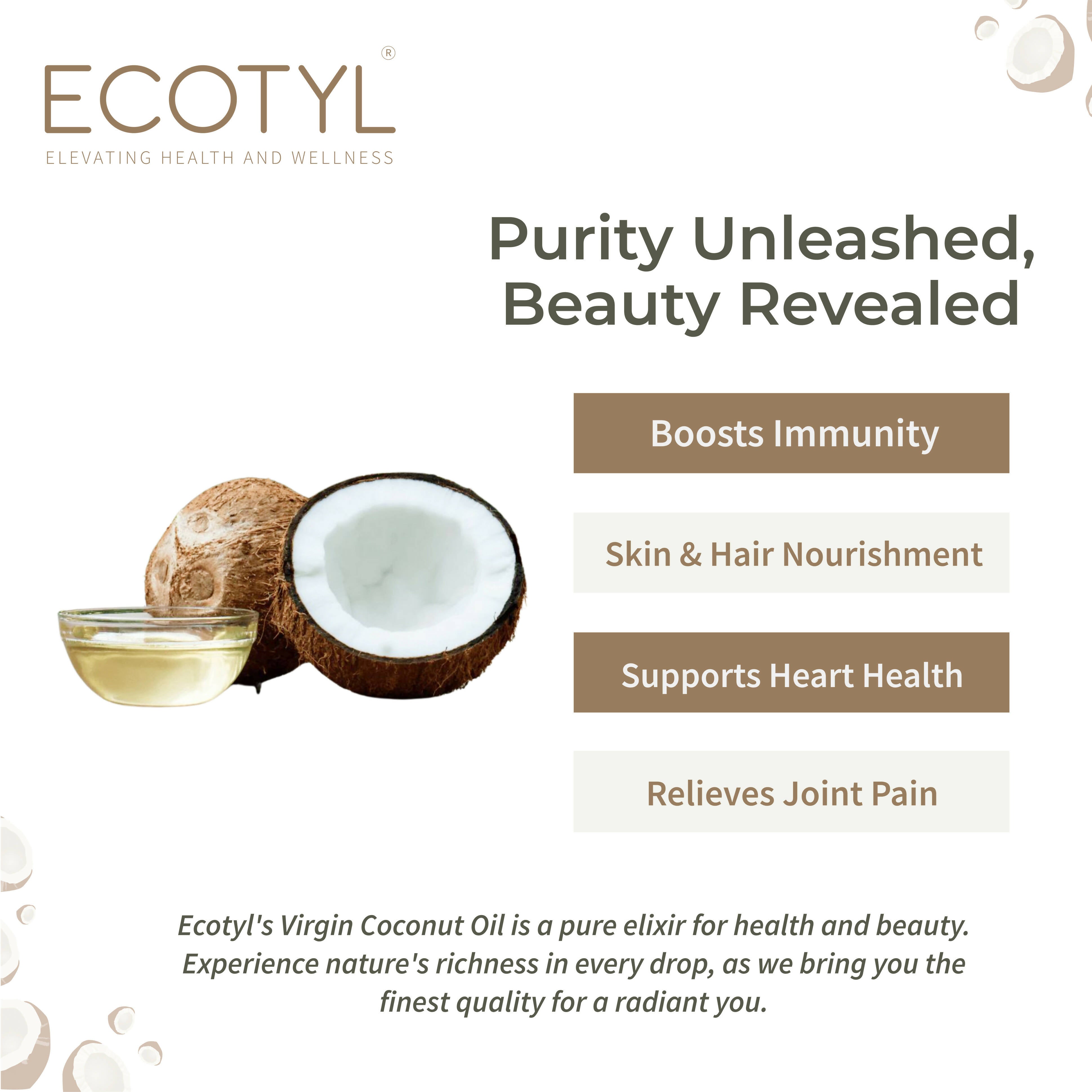 Ecotyl Cold-Pressed Virgin Coconut Oil | Kachi Ghani | Suitable for Cooking | 500ml