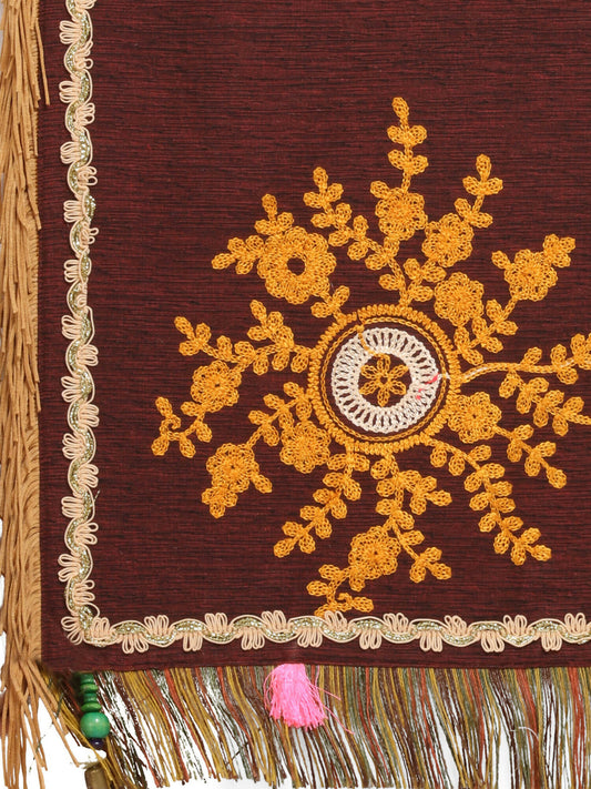 Wine Flower Bunch Embroidered Festive Dupatta