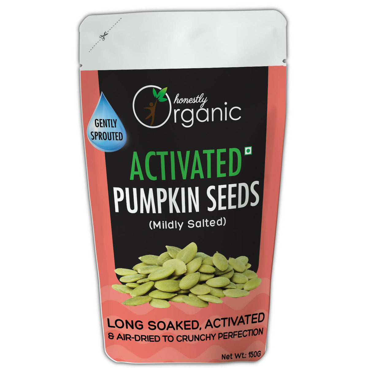 Activated/Sprouted Organic Pumpkin Seeds - Mildly Salted (Organic, Long Soaked & Air Dried to Crunchy Perfection) - 150g