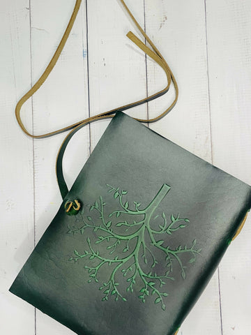 Leather Diary carved size Green