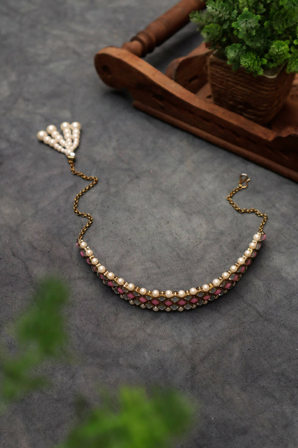 Kundan-Pink Stone Choker Necklace